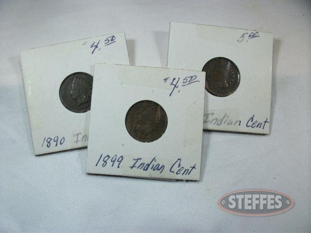 (3) Indian Head Cents, 1890, 1892, & 1899